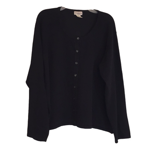 NOTATIONS 2X Black Cardigan USED Round Neck Soft Rayon Nylon Pit to Pit 25 1/2"